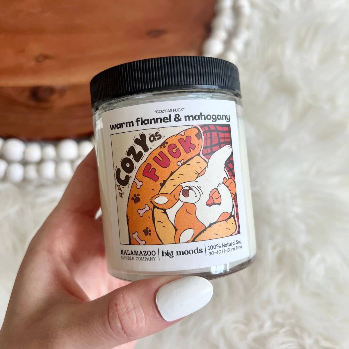 "Cozy as Fuck" Warm Flannel & Mahogany Candle