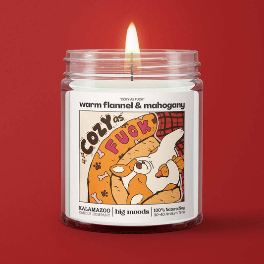 "Cozy as Fuck" Warm Flannel & Mahogany Candle